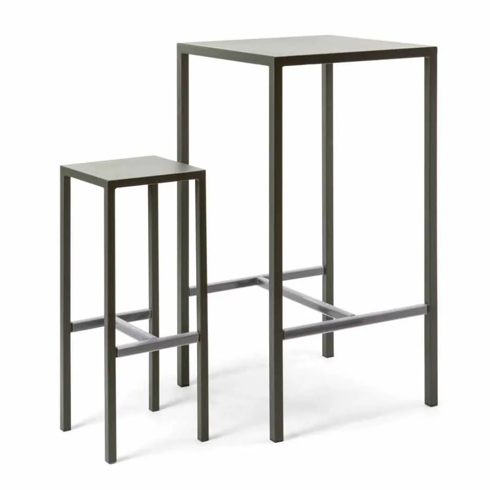 Tavolo Bar con 4 Sgabelli per Esterno in Metallo Verniciato Made in Italy - Fada