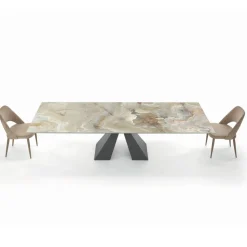 Tavolo con Allunghe Integrate e Base in Acciaio Visone Made in Italy - Dalmata