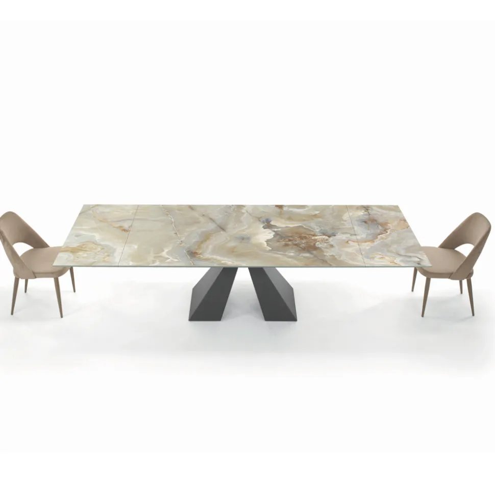Tavolo con Allunghe Integrate e Base in Acciaio Visone Made in Italy - Dalmata