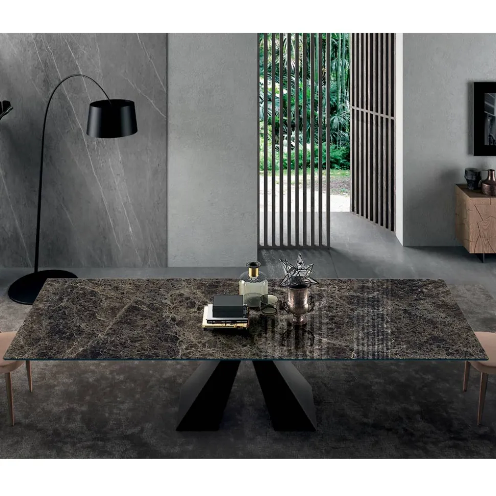 Tavolo con Allunghe Integrate in Ceramica e Acciaio Made in Italy - Dalmata