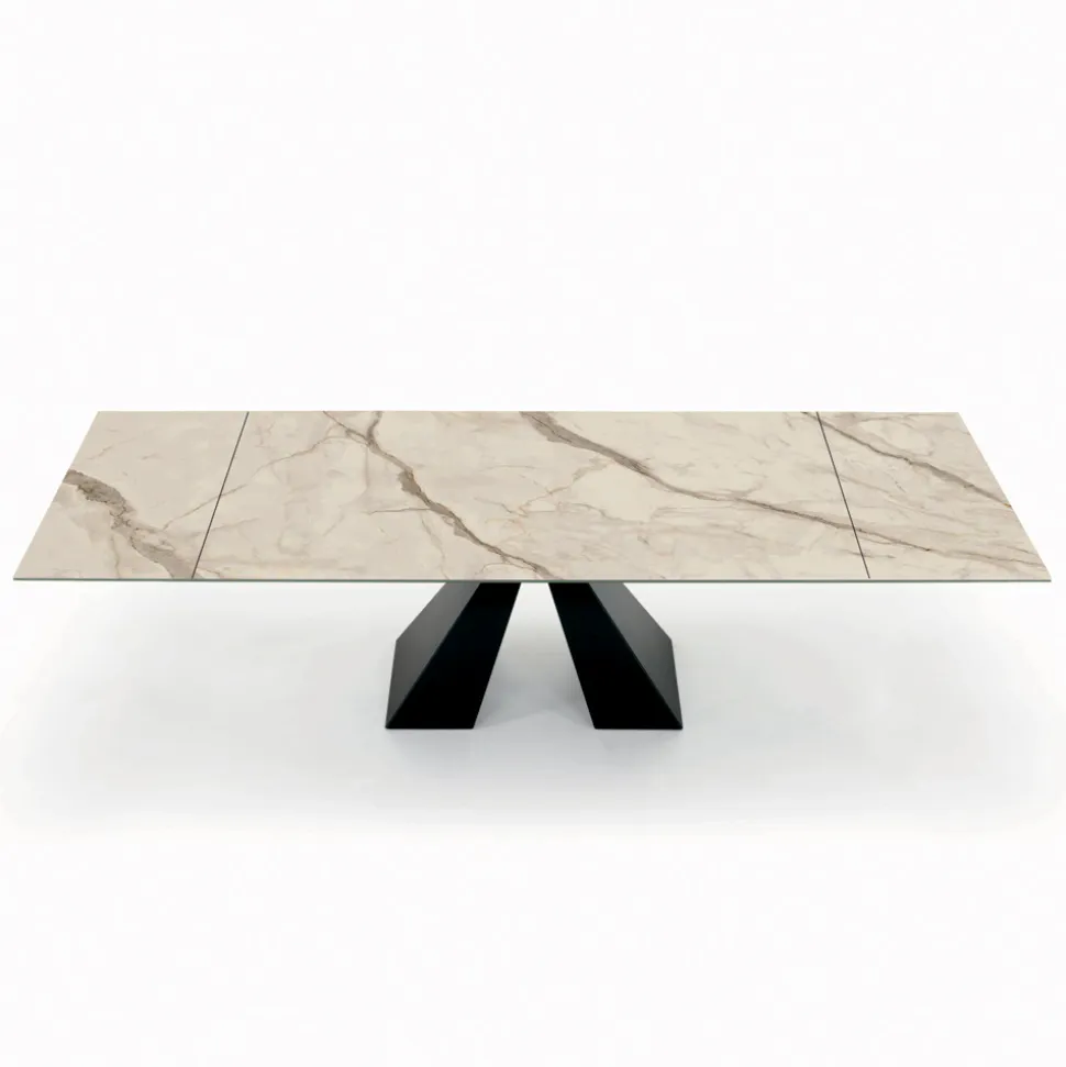 Tavolo con Allunghe Integrate in Ceramica e Acciaio Made in Italy - Dalmata