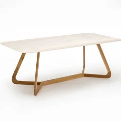 Tavolo con Base in Legno e Piano in Ceramica Travertino Chiaro - Infinity