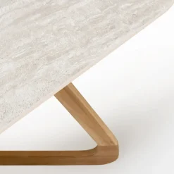 Tavolo con Base in Legno e Piano in Ceramica Travertino Chiaro - Infinity