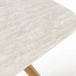 Tavolo con Base in Legno e Piano in Ceramica Travertino Chiaro - Infinity