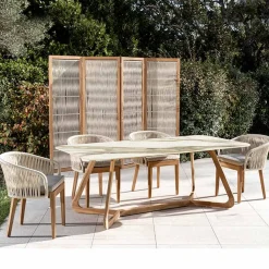 Tavolo con Base in Legno e Piano in Ceramica Calacatta Hermitage - Infinity