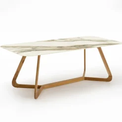 Tavolo con Base in Legno e Piano in Ceramica Calacatta Hermitage - Infinity