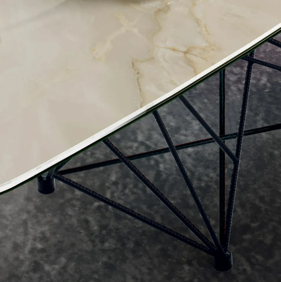 Tavolo con Piano in Ceramica a Botte e Base in Acciaio Made in Italy - Ezzellino