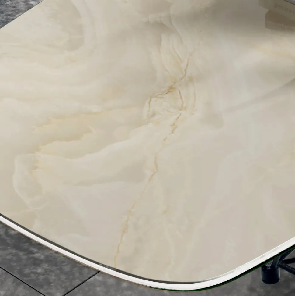 Tavolo con Piano in Ceramica a Botte e Base in Acciaio Made in Italy - Ezzellino