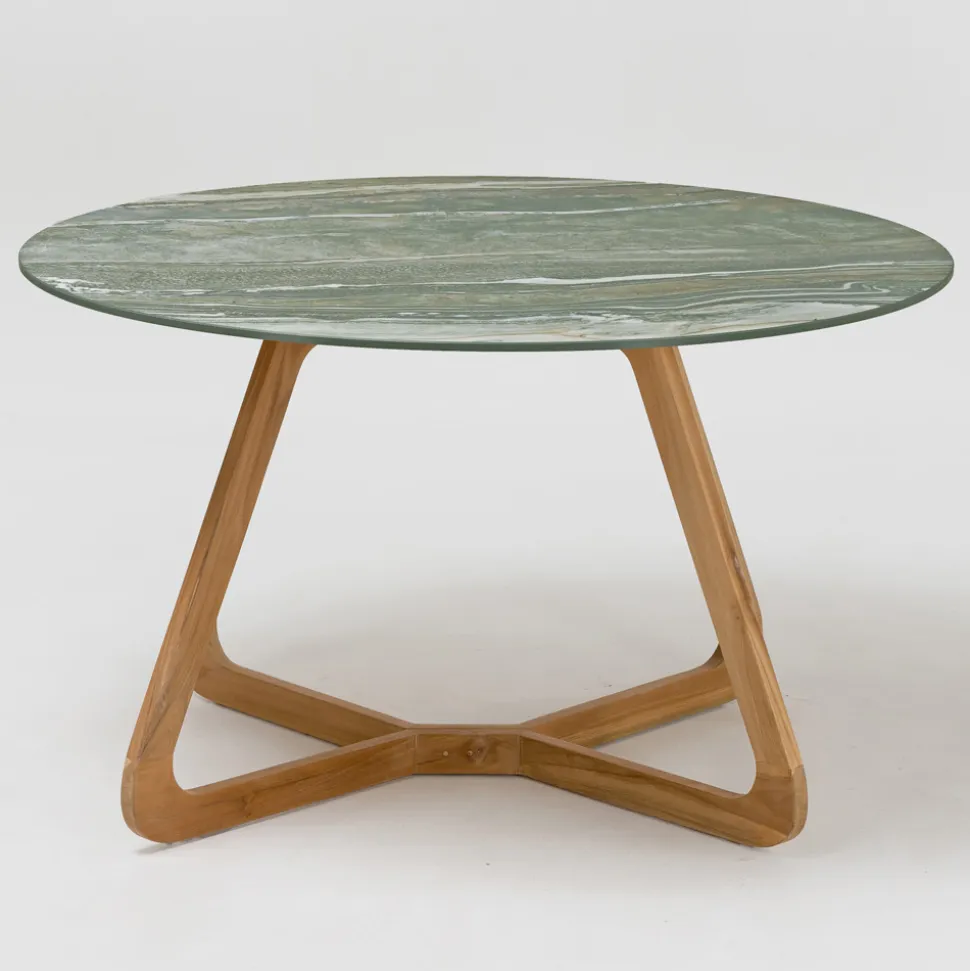 Tavolo con Piano in Ceramica e Base in Teak Made in Italy - Helmet