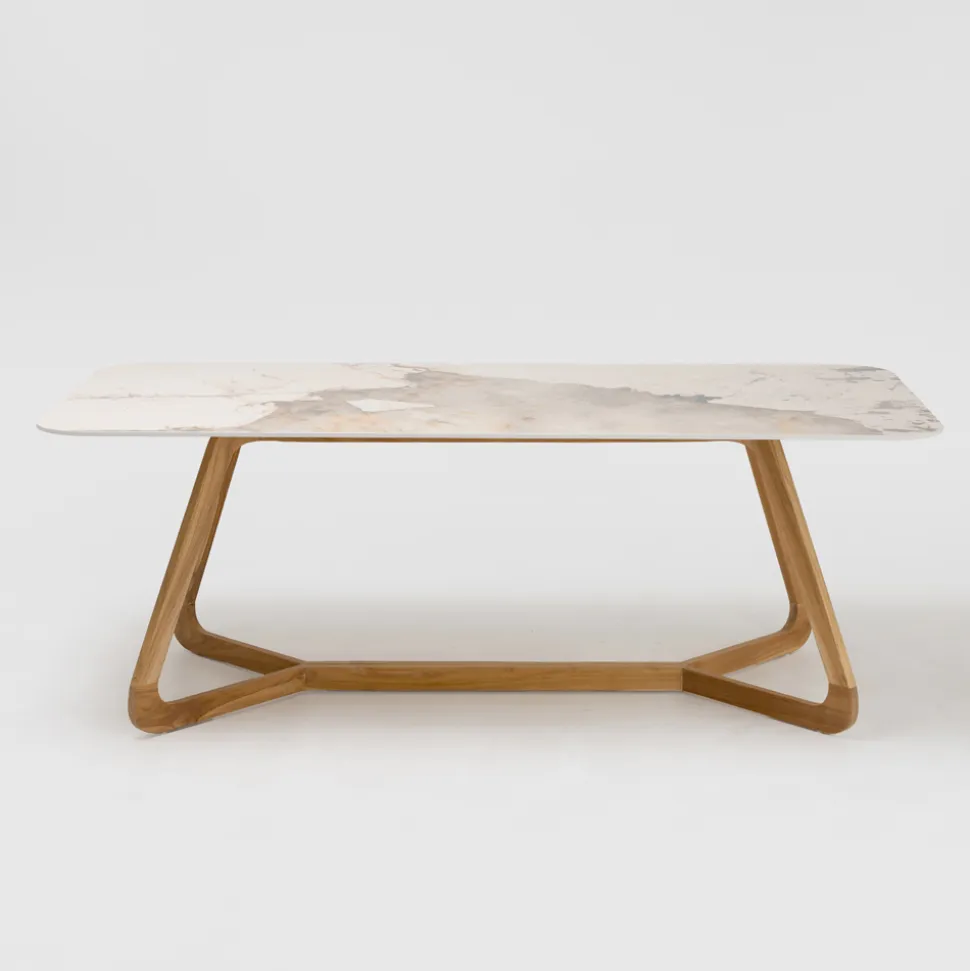 Tavolo con Piano in Ceramica e Base in Teak Massello Made in Italy - Blouse