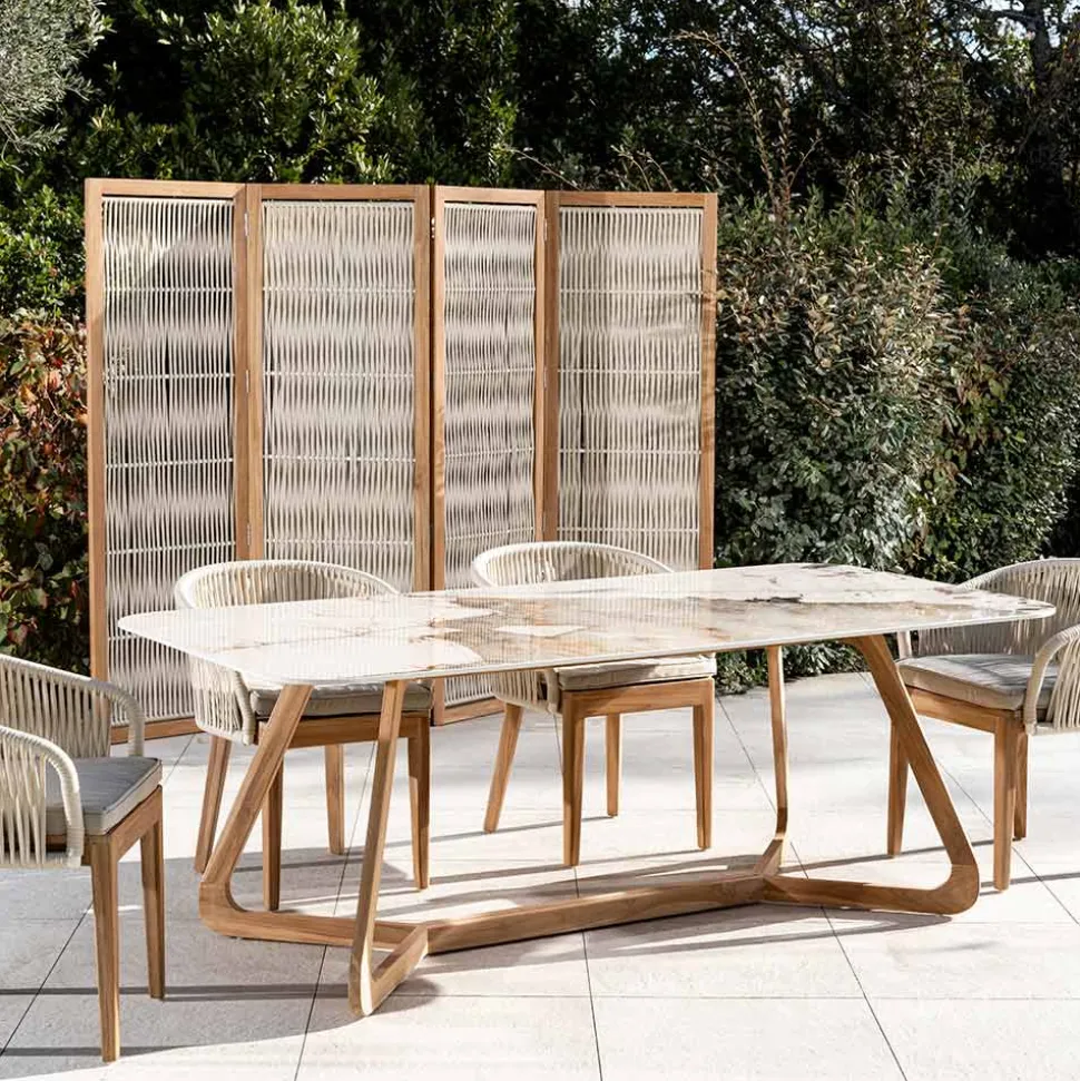 Tavolo con Piano in Ceramica e Base in Teak Massello Made in Italy - Blouse