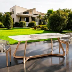 Tavolo con Piano in Ceramica e Base in Teak Massello Made in Italy - Blouse