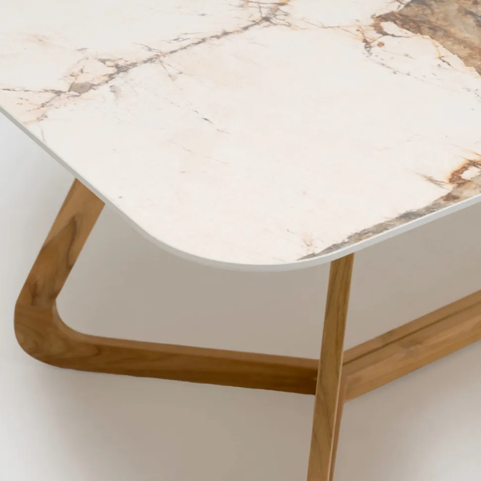 Tavolo con Piano in Ceramica e Base in Teak Massello Made in Italy - Blouse