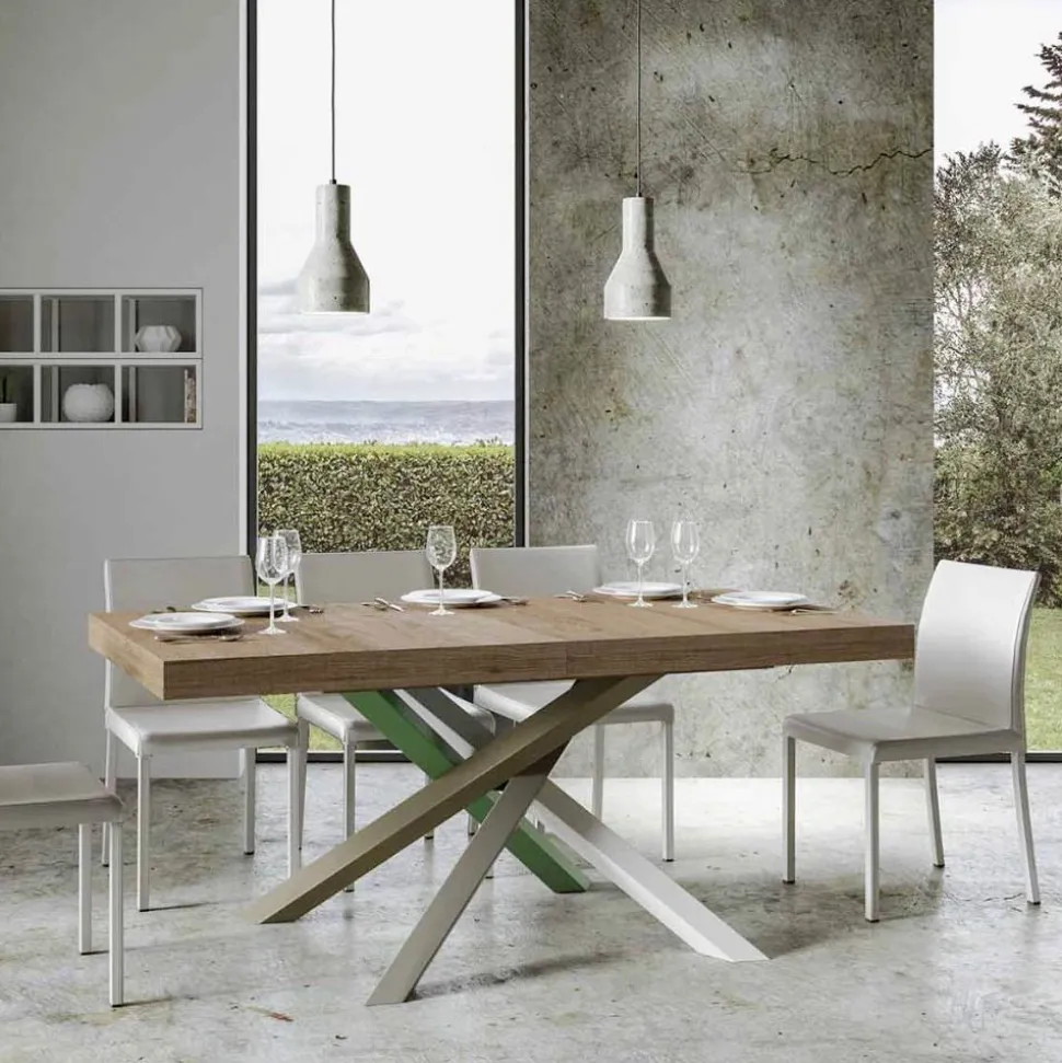 Tavolo Cucina Allungabile Fino a 440 cm in Legno e Ferro Made in Italy - Lennon