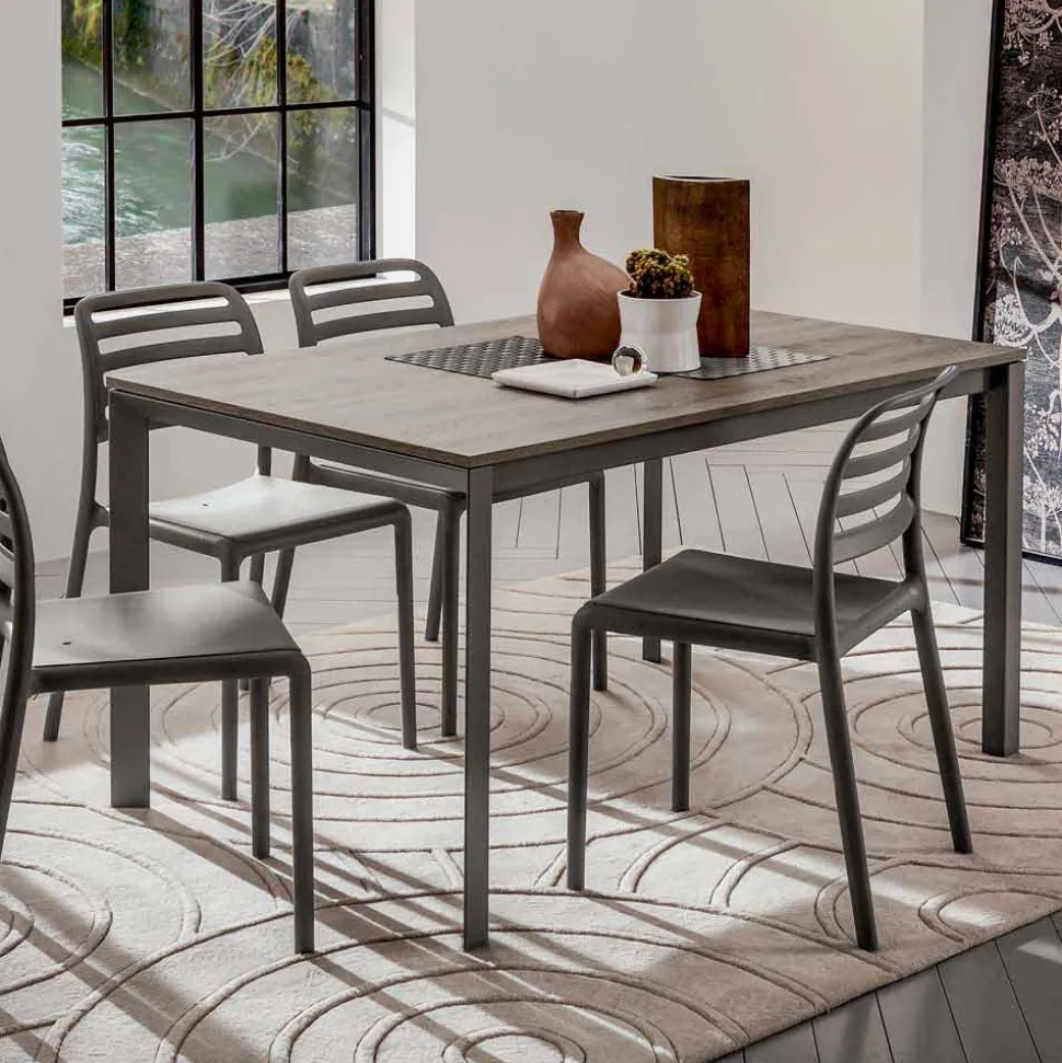 Tavolo Cucina con Piano in Melaminico e Base in Metallo Made in Italy - Spilla