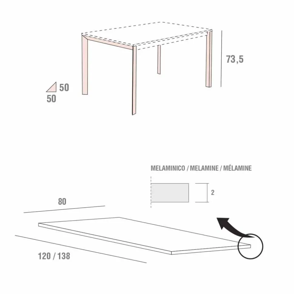 Tavolo Cucina con Piano in Melaminico e Base in Metallo Made in Italy - Spilla