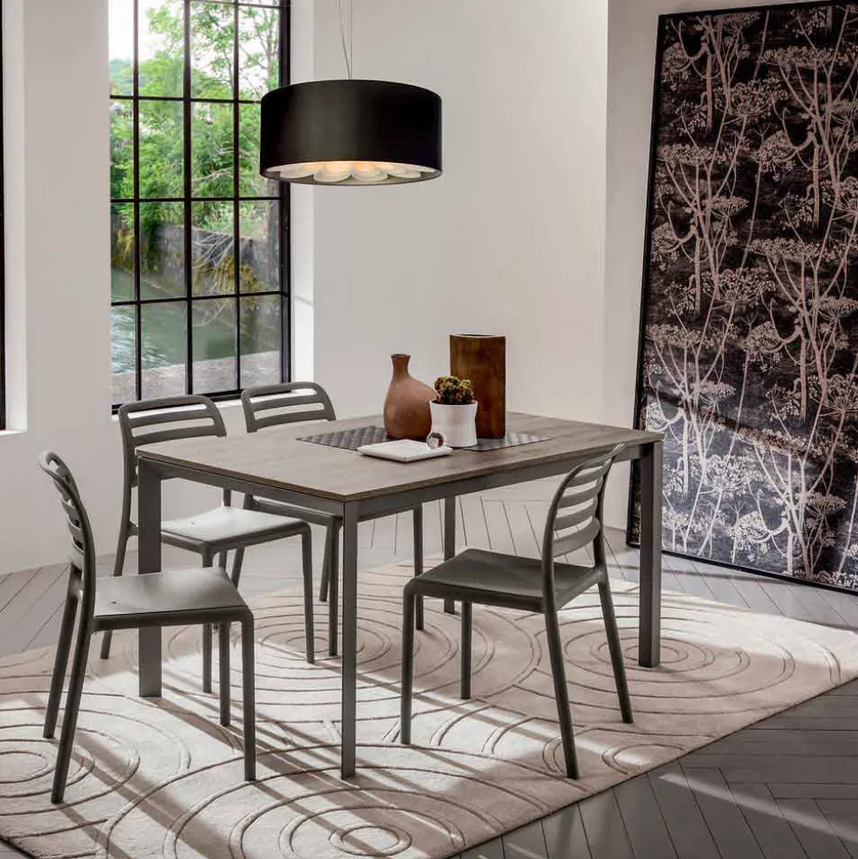 Tavolo Cucina con Piano in Melaminico e Base in Metallo Made in Italy - Spilla