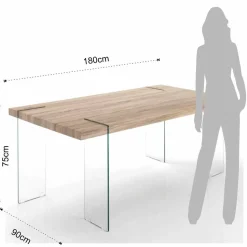 Tavolo da Cucina Moderno con Piano in Mdf e Base in Vetro - Joey
