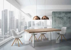 Tavolo da Cucina Moderno con Piano in Mdf e Base in Vetro - Joey
