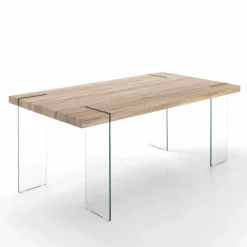 Tavolo da Cucina Moderno con Piano in Mdf e Base in Vetro - Joey