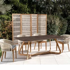 Tavolo da Esterno con Base in Legno e Piano in Ceramica Pulpis Brown - Infinity