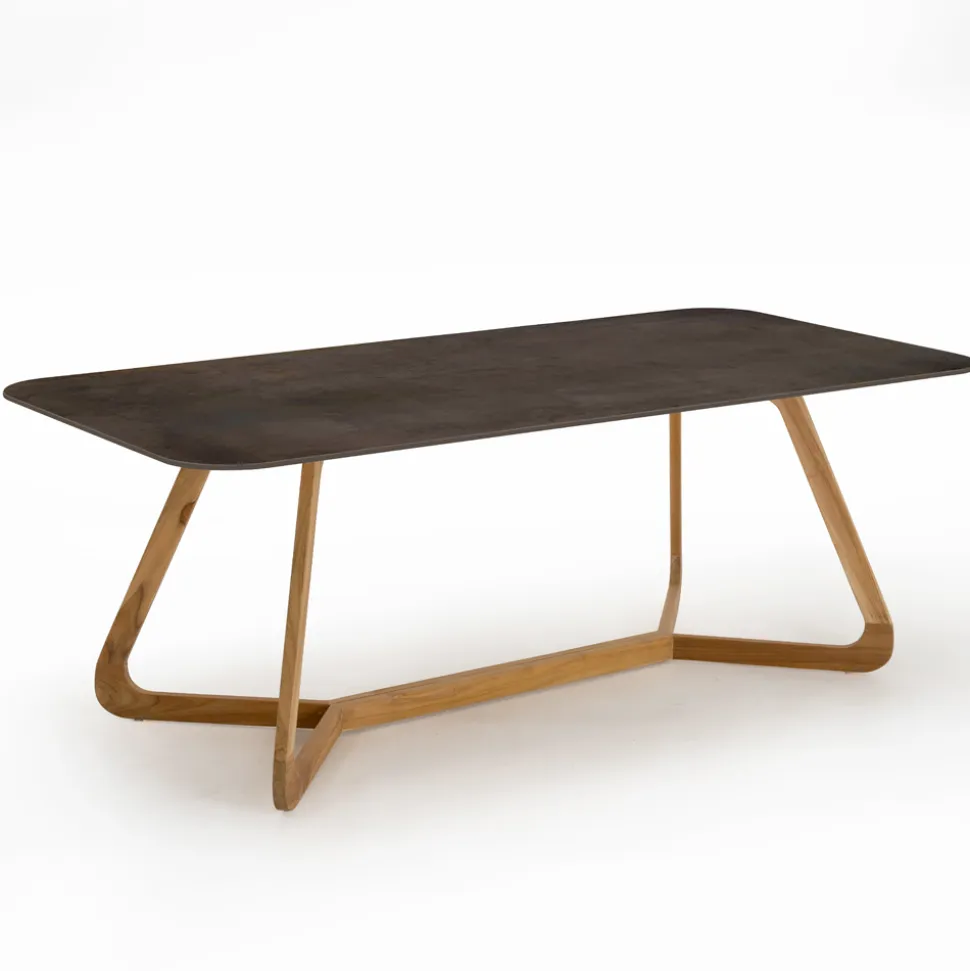 Tavolo da Esterno con Base in Legno e Piano in Ceramica Metal Corten - Infinity