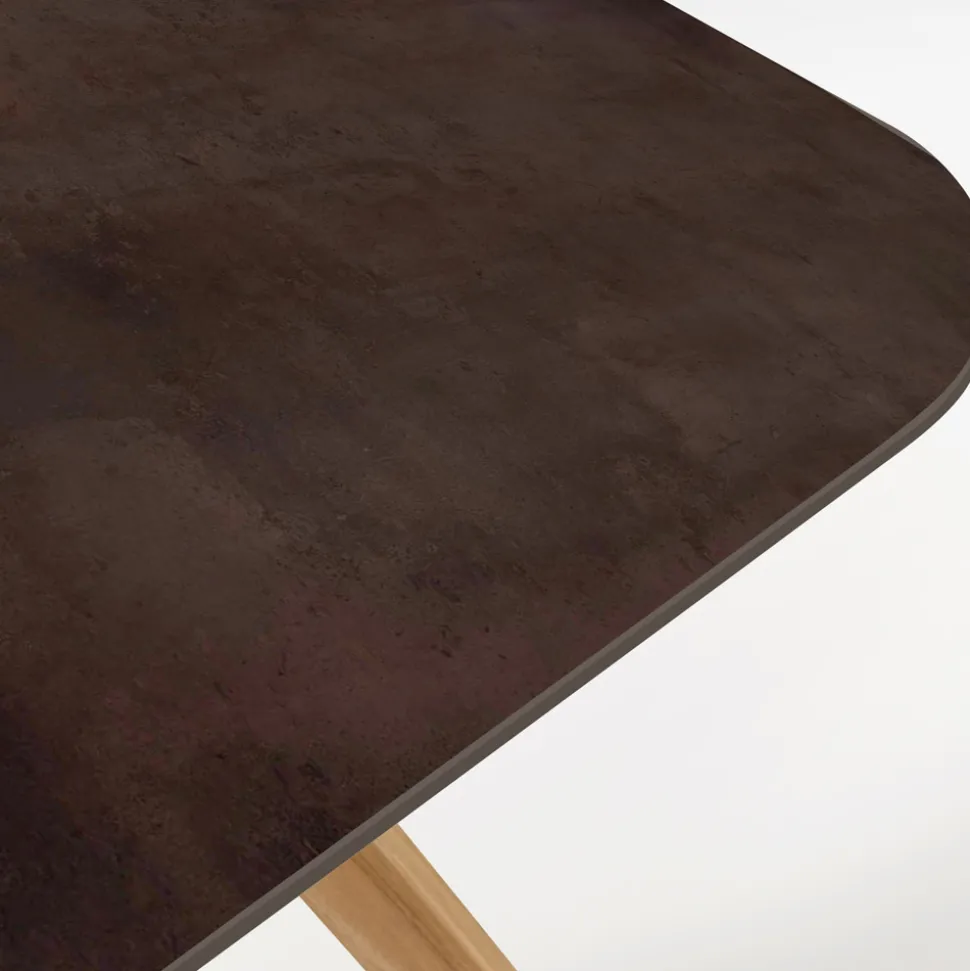Tavolo da Esterno con Base in Legno e Piano in Ceramica Metal Corten - Infinity