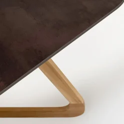 Tavolo da Esterno con Base in Legno e Piano in Ceramica Metal Corten - Infinity
