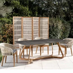 Tavolo da Esterno con Base in Legno e Piano in Ceramica Pietra Grey - Infinity