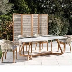 Tavolo da Esterno con Base in Legno e Piano in Ceramica Panda White - Infinity