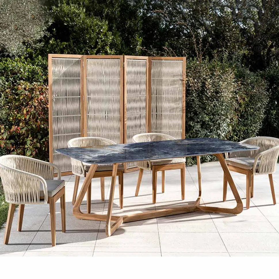 Tavolo da Esterno con Base in Legno e Piano in Ceramica Ocean Blue - Infinity
