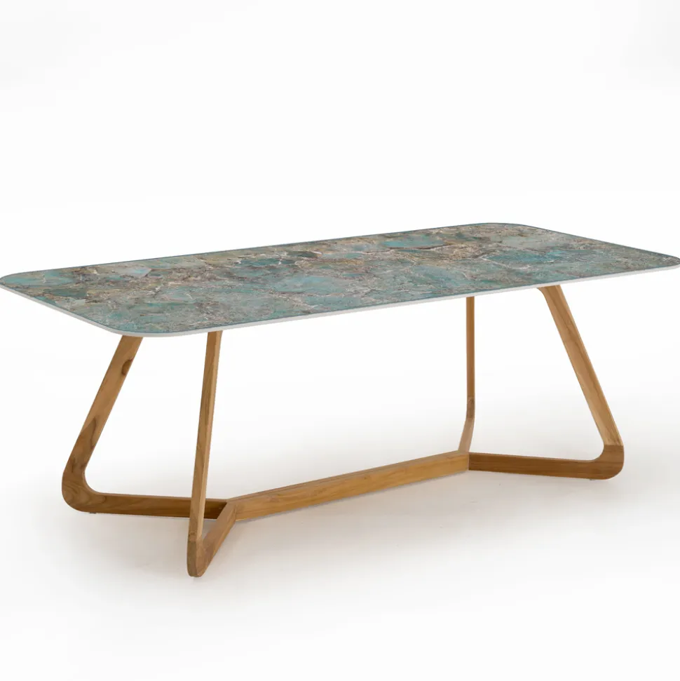 Tavolo da Esterno con Base in Legno e Piano in Ceramica Santos - Infinity