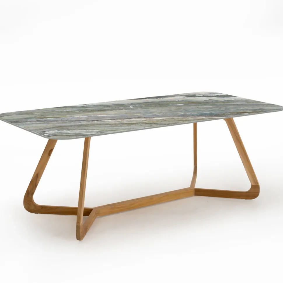 Tavolo da Esterno con Base in Legno e Piano in Ceramica Royal Peacock - Infinity