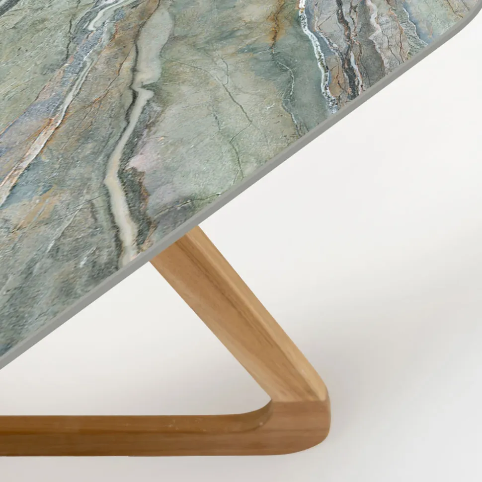 Tavolo da Esterno con Base in Legno e Piano in Ceramica Royal Peacock - Infinity