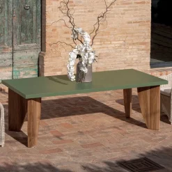 Tavolo da Esterno in Okumè Finitura Microcemento e Teak Made in Italy - Pencil