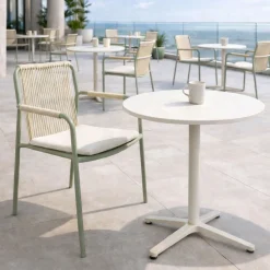 Tavolo da Esterno Rotondo Diametro 75 cm in Alluminio Beige - Brisea