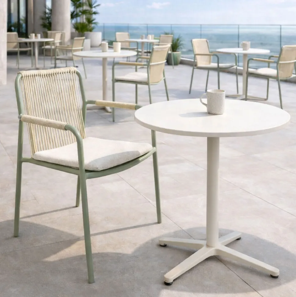 Tavolo da Esterno Rotondo Diametro 75 cm in Alluminio Beige - Brisea