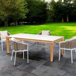 Tavolo da Giardino con 4 Sedie in Alluminio e Intreccio - Artes