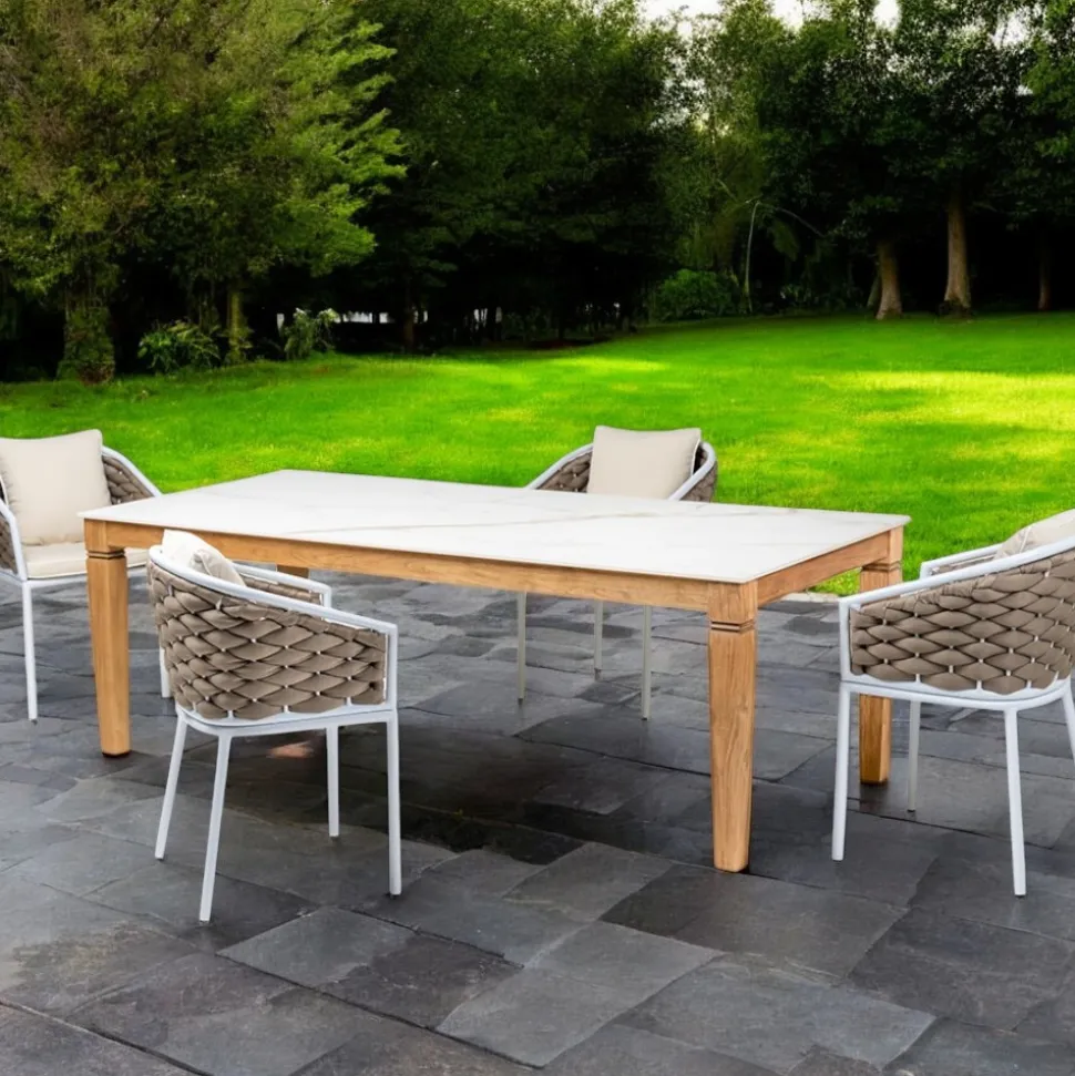 Tavolo da Giardino con 4 Sedie in Alluminio e Intreccio - Artes