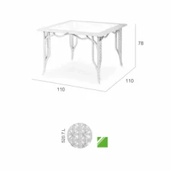 Tavolo da giardino di design piano in vetro Romeo realizzato a mano