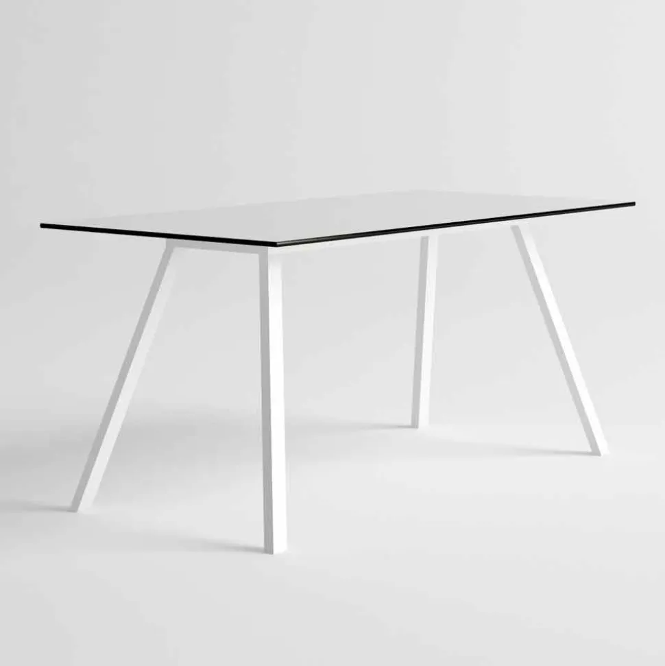 Tavolo da Giardino in Alluminio Bianco e HPL Laminato Design Moderno - Oceania2