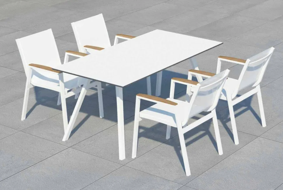 Tavolo da Giardino in Alluminio Bianco e HPL Laminato Design Moderno - Oceania2