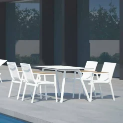 Tavolo da Giardino in Alluminio Bianco e HPL Laminato Design Moderno - Oceania2