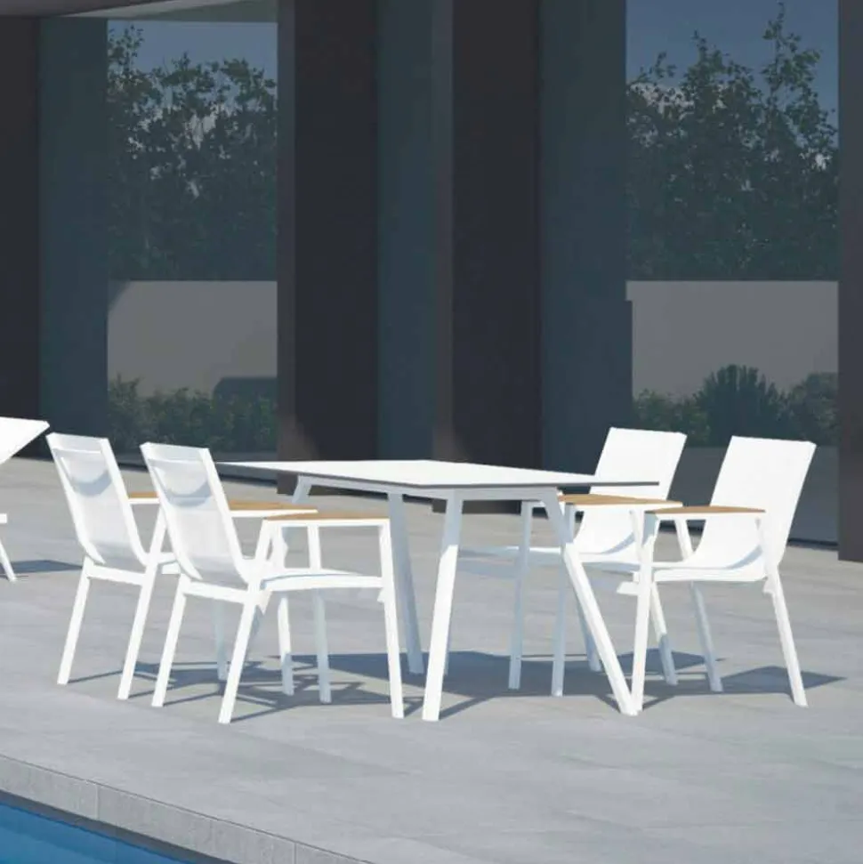 Tavolo da Giardino in Alluminio Bianco e HPL Laminato Design Moderno - Oceania2