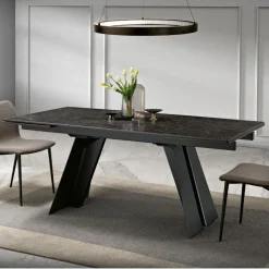 Tavolo da Pranzo Allungabile in Metallo e Vetroceramica Made in Italy - Circe