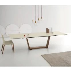 Tavolo da Pranzo Allungabile a 3 m in Ceramica e Gambe in Legno - Cesteo