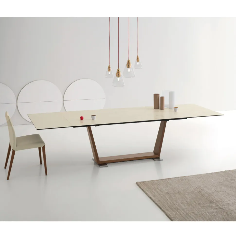 Tavolo da Pranzo Allungabile a 3 m in Ceramica e Gambe in Legno - Cesteo