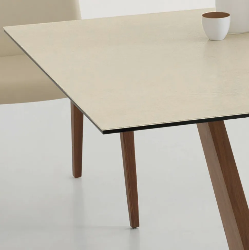 Tavolo da Pranzo Allungabile a 3 m in Ceramica e Gambe in Legno - Cesteo