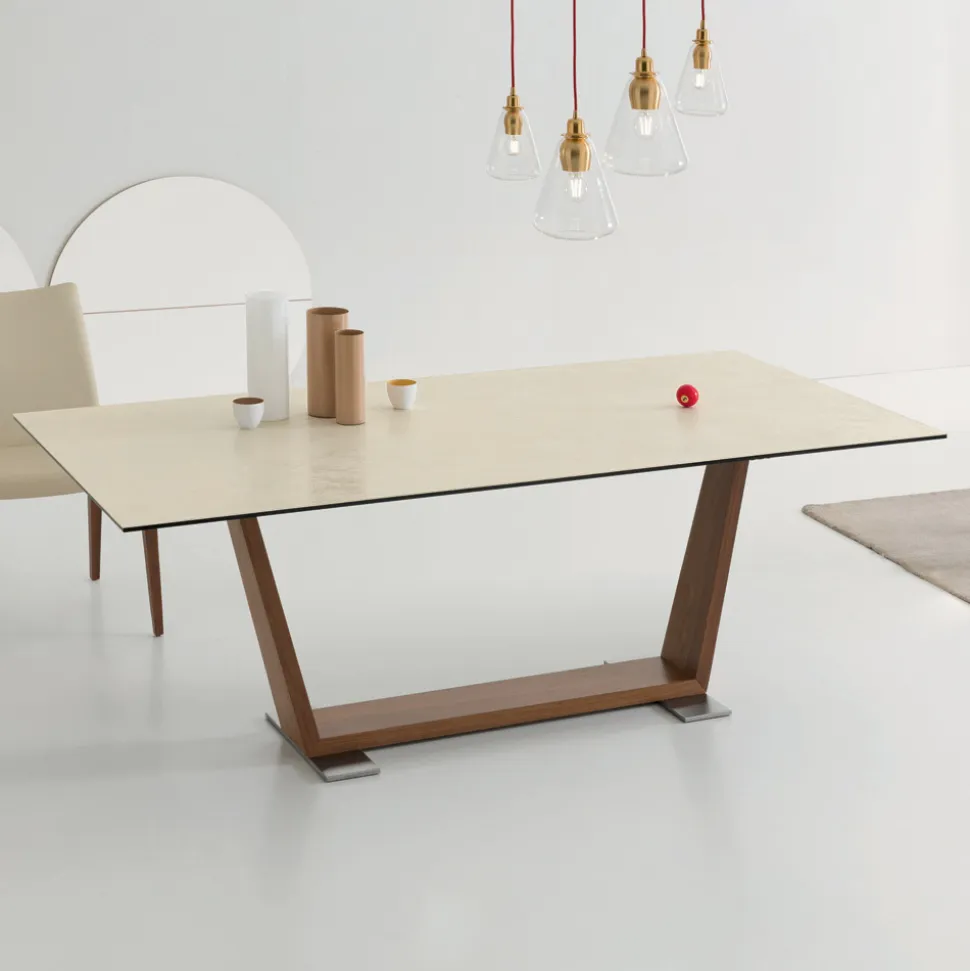 Tavolo da Pranzo Allungabile a 3 m in Ceramica e Gambe in Legno - Cesteo