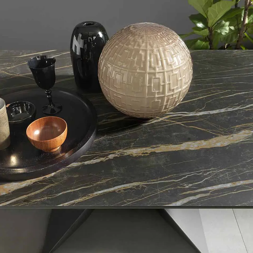 Tavolo da Pranzo Allungabile 298 cm in Metallo e Piano in Ceramica - Anaconda